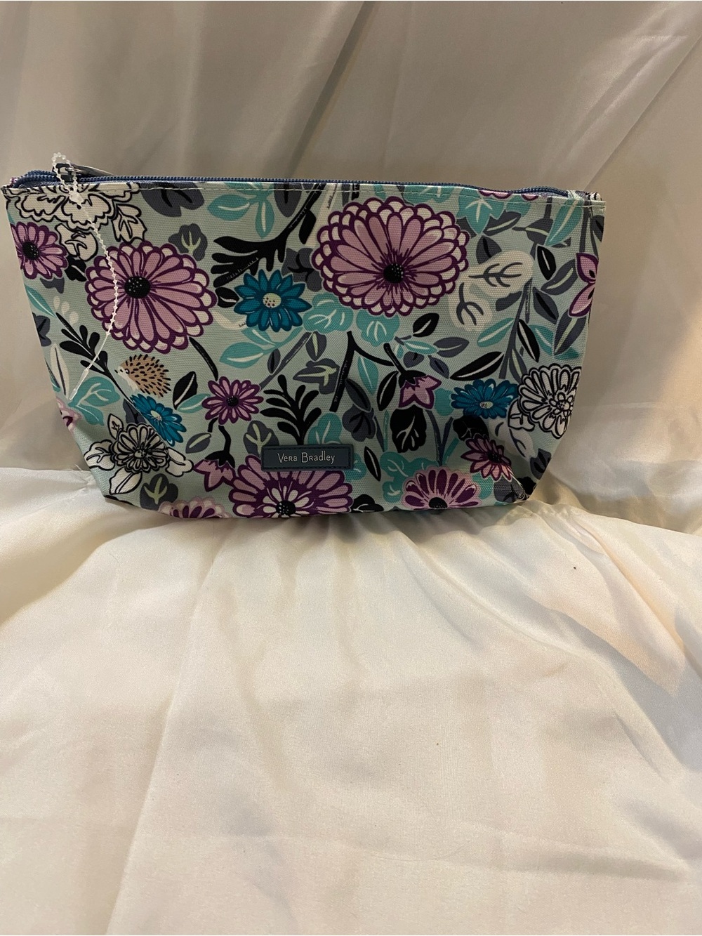 Vera Bradley Floral Zip Cosmetic Pouch - Teal, Purple, Blue *new